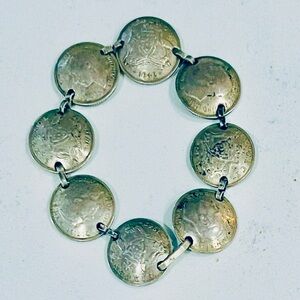 Vintage Sterling British Sixpence Coin Bracelet 1940s George VI 6.75”